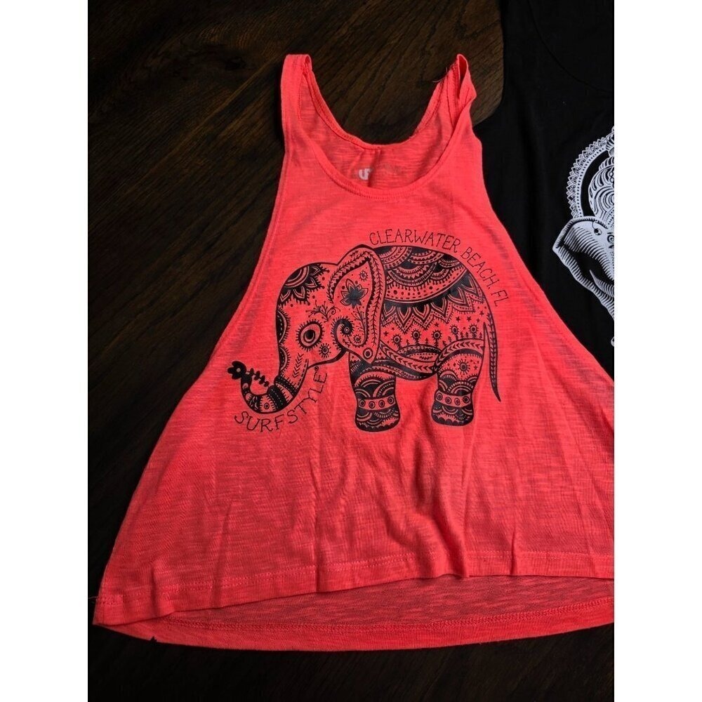 Elephant Graphic Tank Tops Set - Clearwater Beach FL Surf Style Coral & Black Sl - Picture 2 of 13
